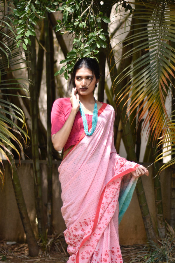 'KUMUDINI: Pink' Hand block printed cotton