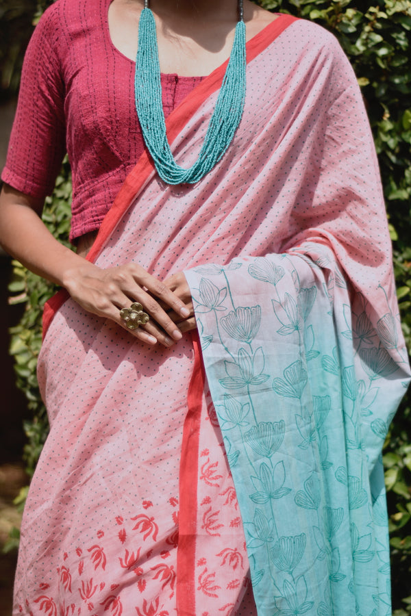 'KUMUDINI: Pink' Hand block printed cotton