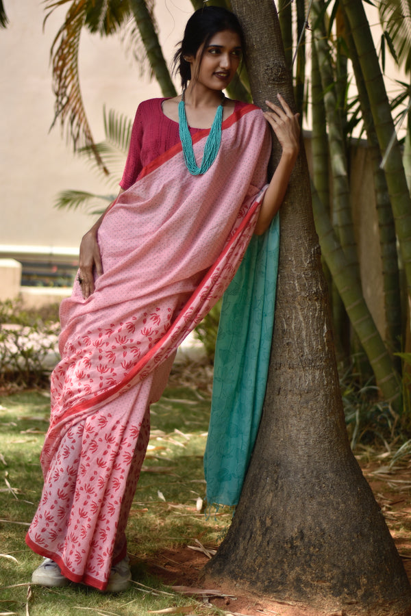 'KUMUDINI: Pink' Hand block printed cotton