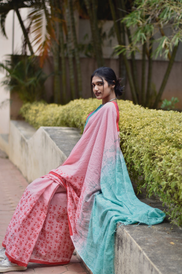 'KUMUDINI: Pink' Hand block printed cotton