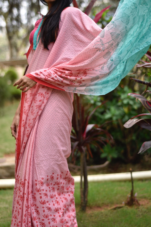 'KUMUDINI: Pink' Hand block printed cotton