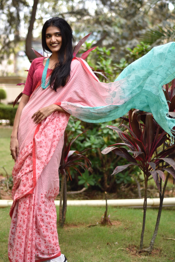 'KUMUDINI: Pink' Hand block printed cotton