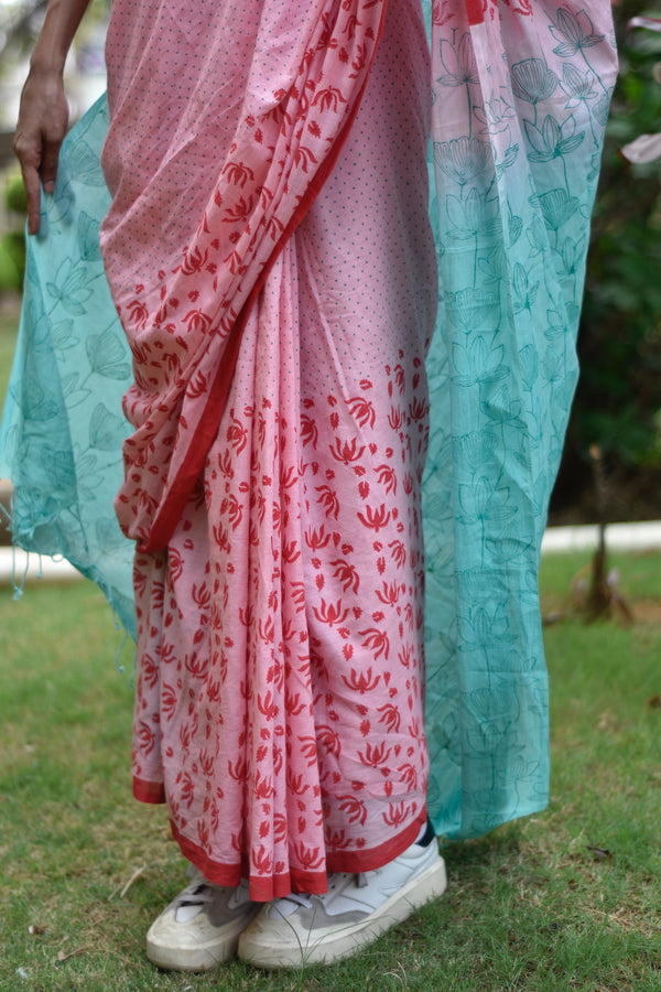 'KUMUDINI: Pink' Hand block printed cotton