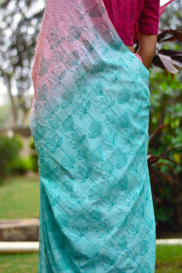 'KUMUDINI: Pink' Hand block printed cotton