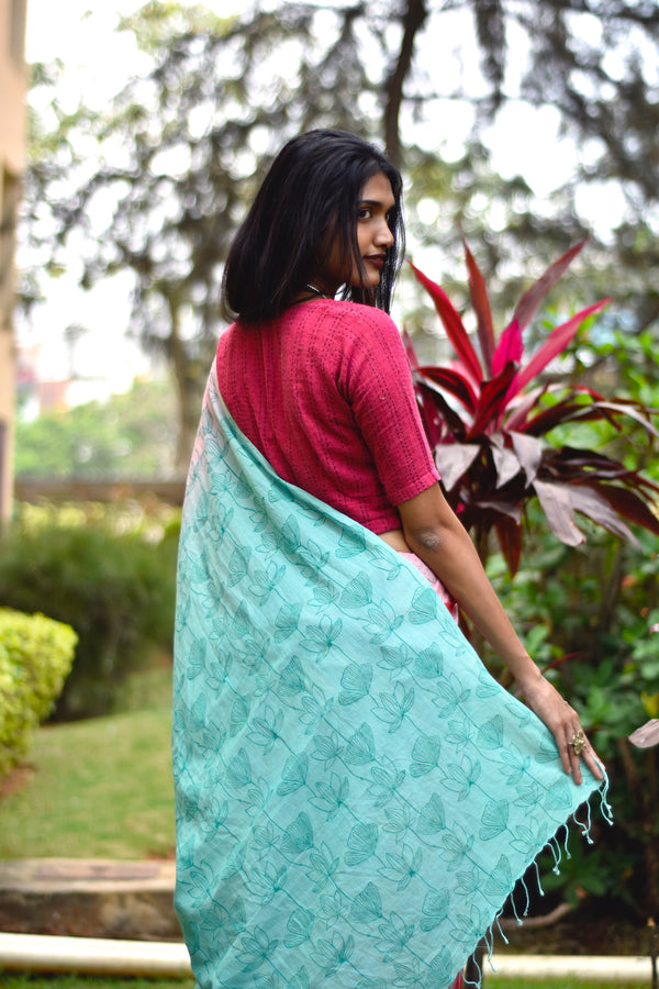 'KUMUDINI: Pink' Hand block printed cotton