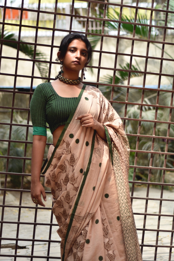 'ZAHRA: Beige' Hand block printed cotton