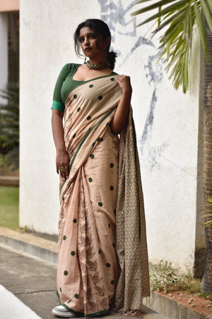 'ZAHRA: Beige' Hand block printed cotton