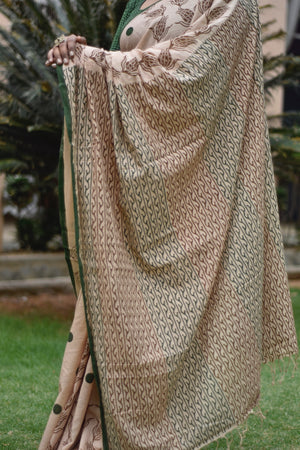 'ZAHRA: Beige' Hand block printed cotton
