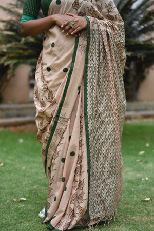 'ZAHRA: Beige' Hand block printed cotton