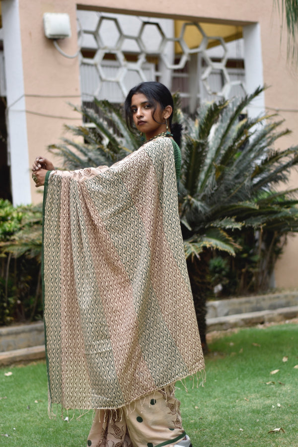 'ZAHRA: Beige' Hand block printed cotton