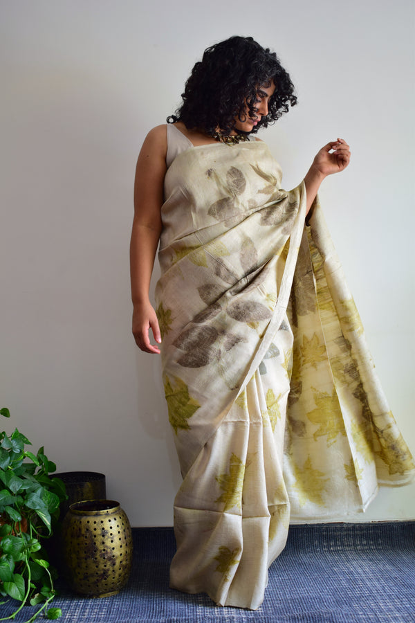 'MOONLIGHT' Eco-Printed Handloom Tussar Silk