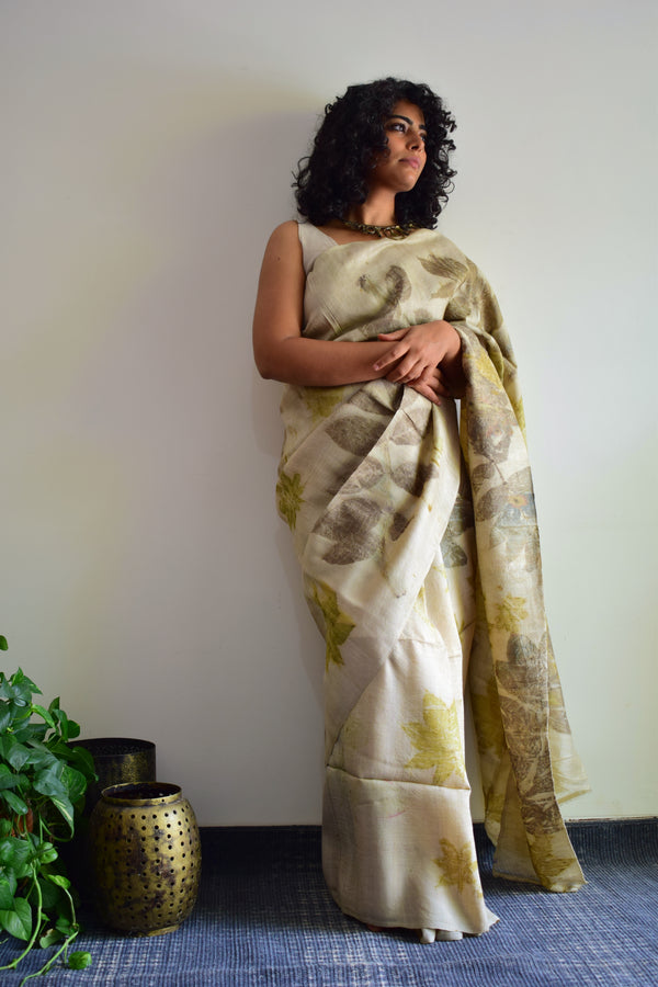 'MOONLIGHT' Eco-Printed Handloom Tussar Silk