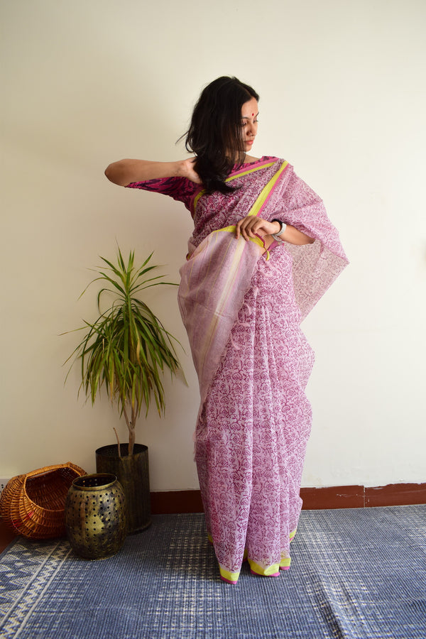 'PERUNKURUMPA' Hand block printed handloom Kota Doria