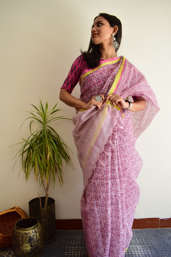 'PERUNKURUMPA' Hand block printed handloom Kota Doria