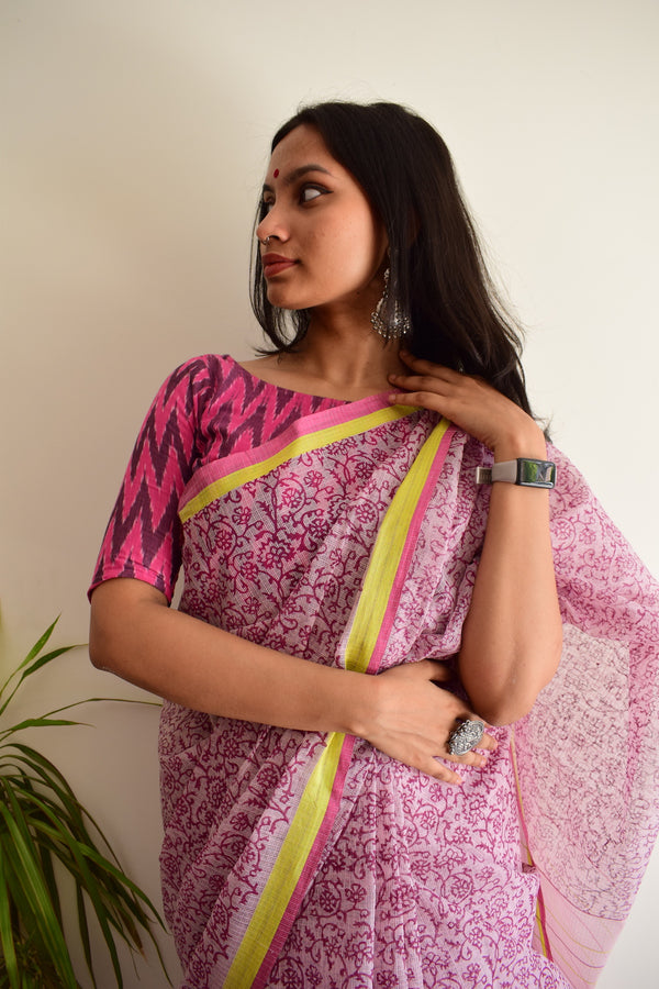 'PERUNKURUMPA' Hand block printed handloom Kota Doria