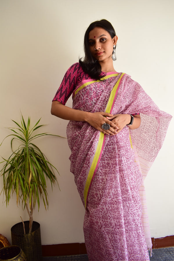 'PERUNKURUMPA' Hand block printed handloom Kota Doria