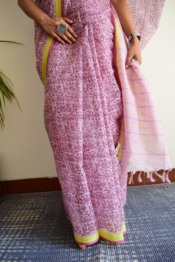 'PERUNKURUMPA' Hand block printed handloom Kota Doria