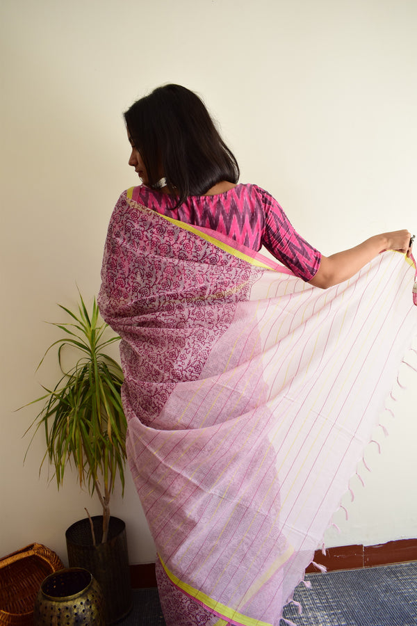 'PERUNKURUMPA' Hand block printed handloom Kota Doria