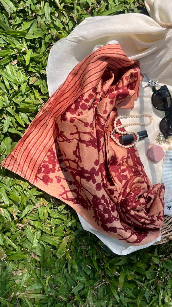 'NECTARINE TRELLIS' Handwoven Mulberry Silk Stole