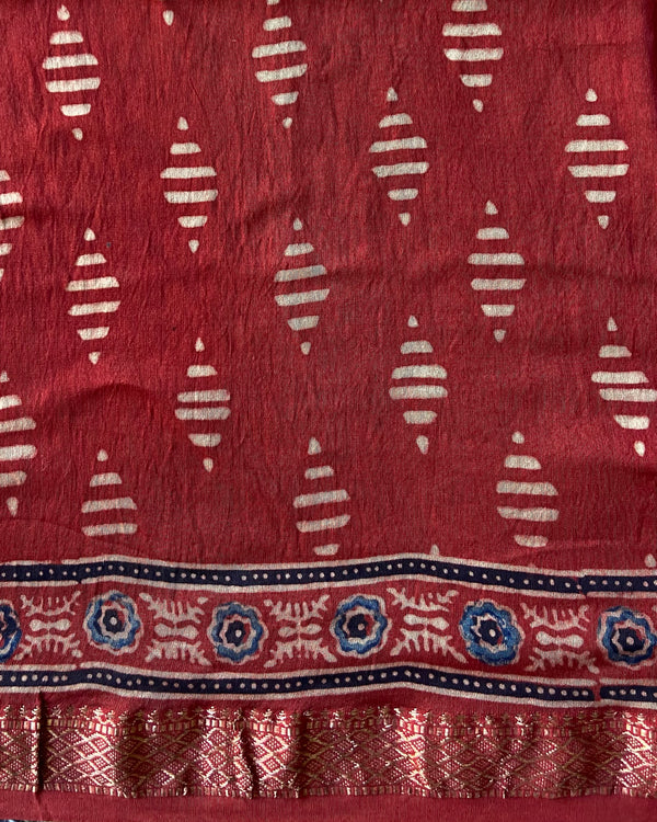 'EKATVA: Red' Ajrakh Maheshwari Handloom Saree