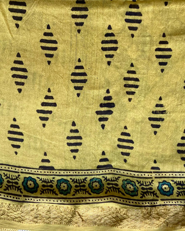 'EKATVA: Yellow' Ajrakh Maheshwari Handloom Saree