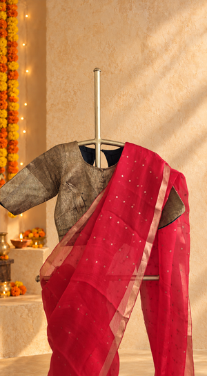 'DEVAHUTI- RED' Handwoven Resham Saree