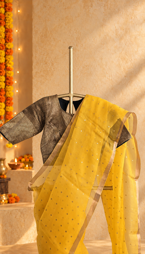 'DEVAHUTI- YELLOW' Handwoven Resham Saree