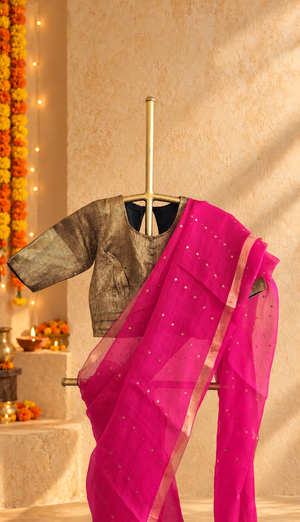 'DEVAHUTI: RANI PINK' Handwoven Resham Saree