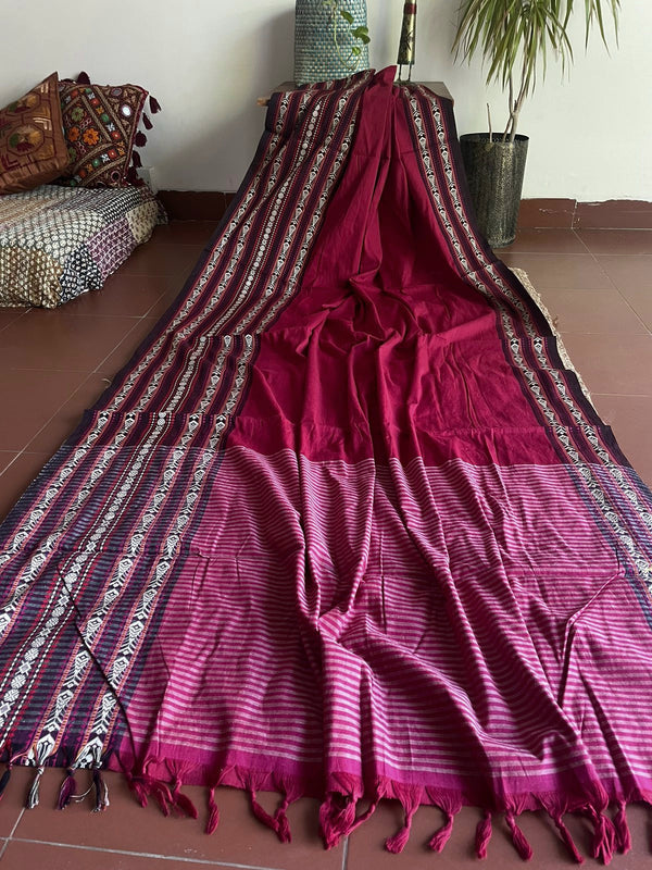 'TARANGI: Dark Red' Handwoven Bengal Cotton