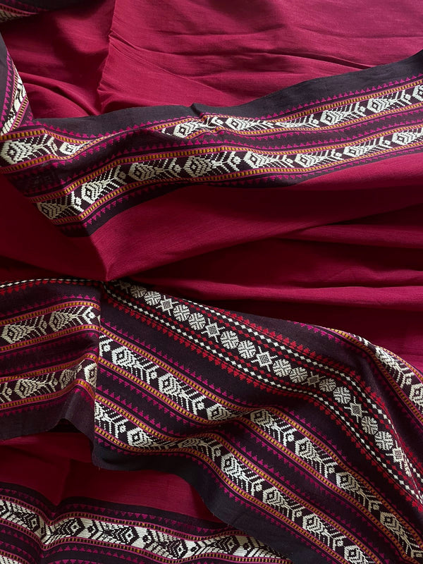 'TARANGI: Dark Red' Handwoven Bengal Cotton