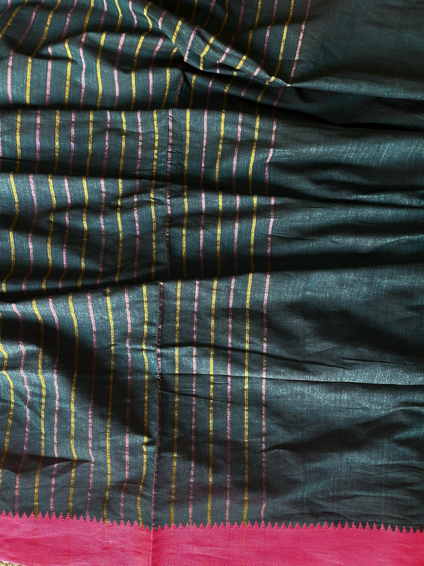 'SANCHARI - Bottle Green' Handwoven Bengal Cotton