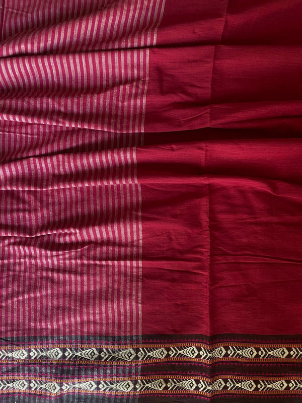 'TARANGI: Dark Red' Handwoven Bengal Cotton