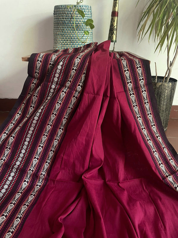 'TARANGI: Dark Red' Handwoven Bengal Cotton