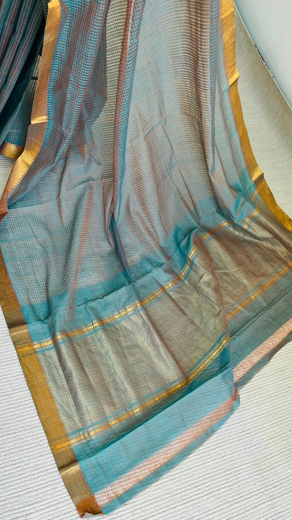 'NEELAGOMEDHA' Handwoven Mangalagiri Cotton Saree