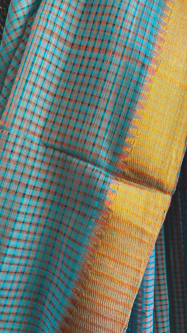 'NEELAGOMEDHA' Handwoven Mangalagiri Cotton Saree