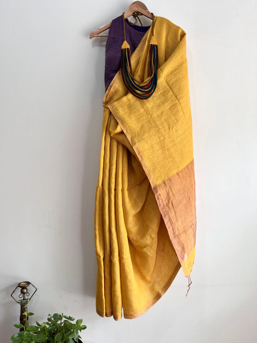 'HALDI HUES' Handwoven Silk Tissue Linen