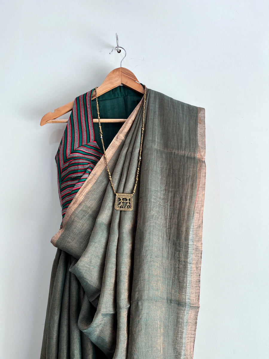 'GREEN WITH ENVY' Handwoven Silk Tissue Linen