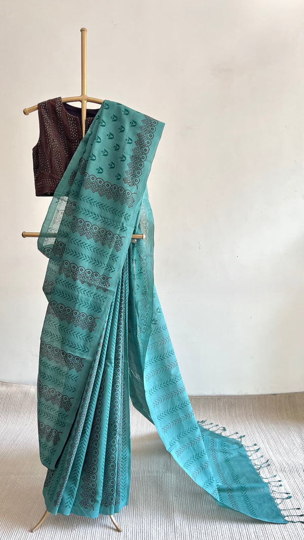 'TULA : Teal' Mangalagiri Cotton Saree