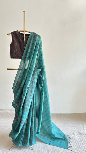 'TULA : Teal' Mangalagiri Cotton Saree