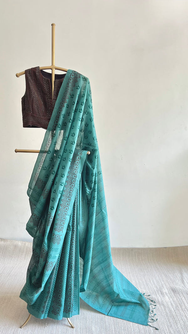 'TULA : Teal' Mangalagiri Cotton Saree