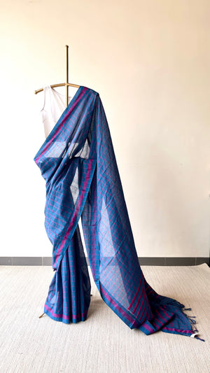 'DORA: Cobalt Blue' Handwoven Begumpuri Saree