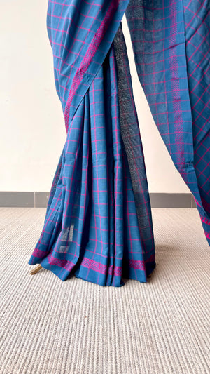 'DORA: Cobalt Blue' Handwoven Begumpuri Saree