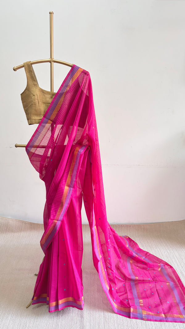 'ROMINI:Pink' Handwoven Venkatagiri Cotton Saree