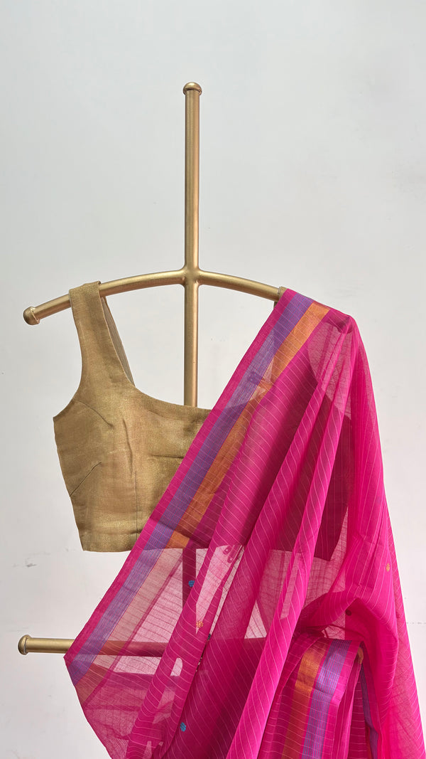 'ROMINI:Pink' Handwoven Venkatagiri Cotton Saree