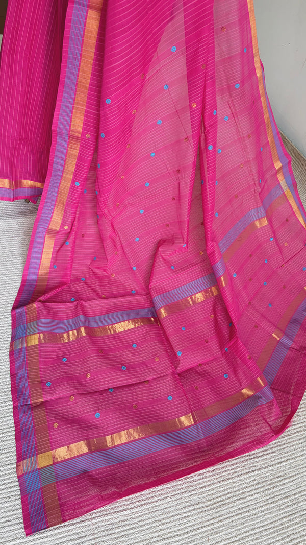 'ROMINI:Pink' Handwoven Venkatagiri Cotton Saree