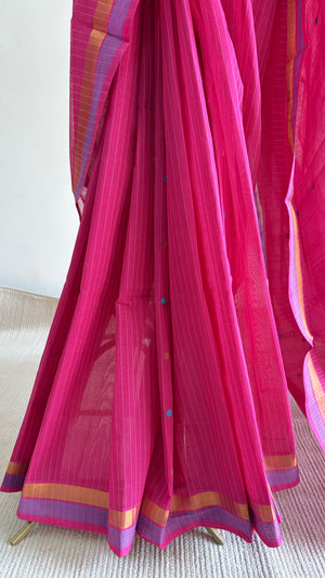 'ROMINI:Pink' Handwoven Venkatagiri Cotton Saree