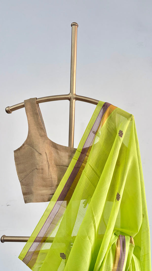 'NAGAVALLI: Neon Green' Handwoven Venkatagiri Cotton Saree
