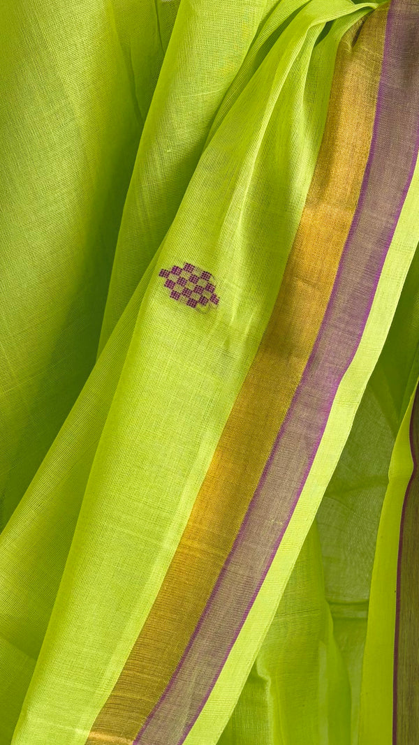 'NAGAVALLI: Neon Green' Handwoven Venkatagiri Cotton Saree