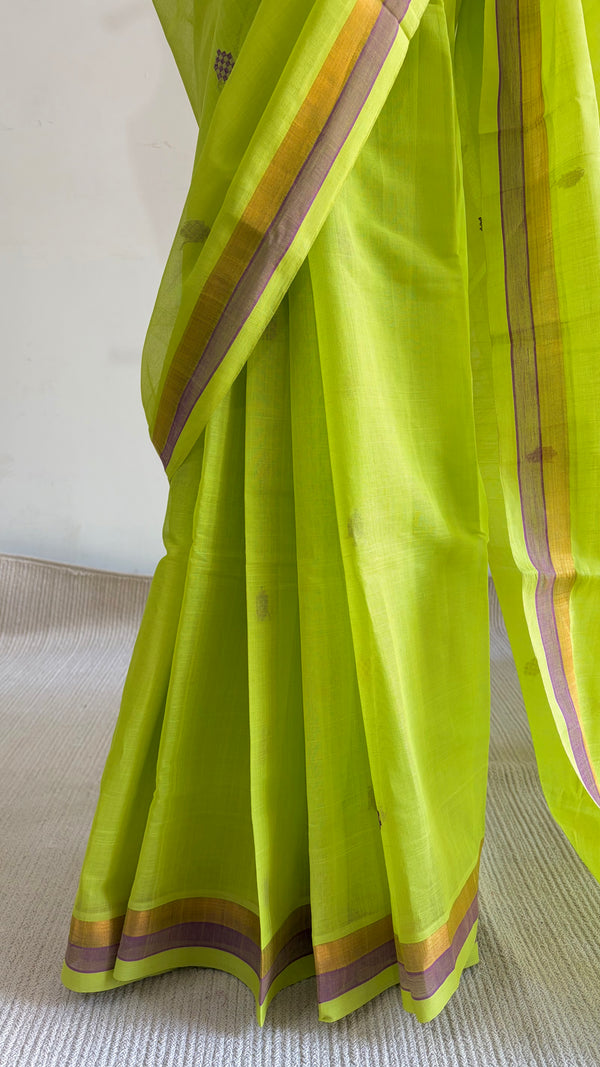 'NAGAVALLI: Neon Green' Handwoven Venkatagiri Cotton Saree