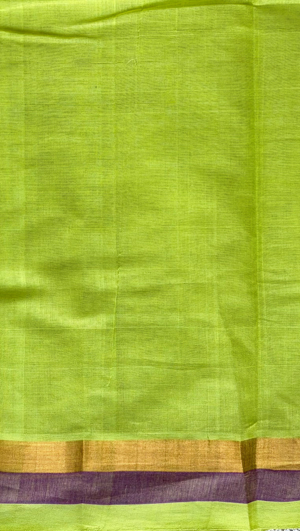 'NAGAVALLI: Neon Green' Handwoven Venkatagiri Cotton Saree